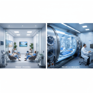 Comparison of normobaric oxygen chamber versus hyperbaric chamber